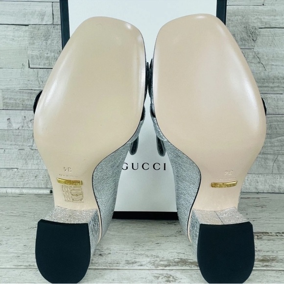 Gucci NEW Size 34 Metallic Silver Marmont GG Fringe Mid Heel Loafer Shoe Pump - Picture 14 of 14